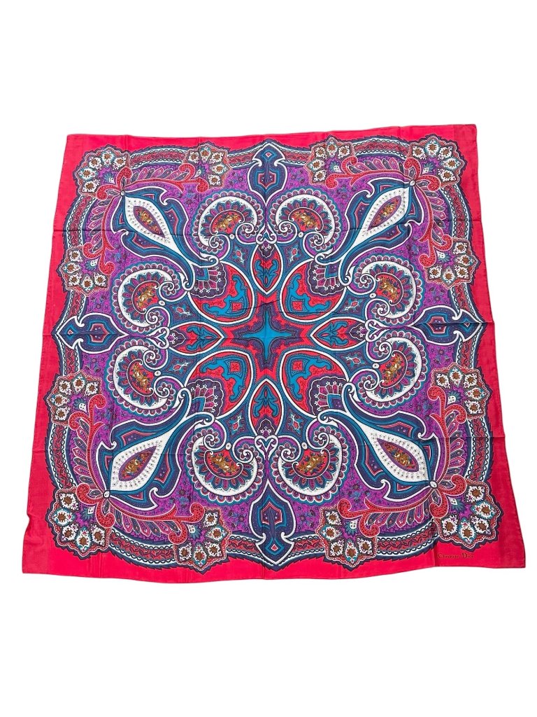 Dior Paisley Silk Purple Red Scarf